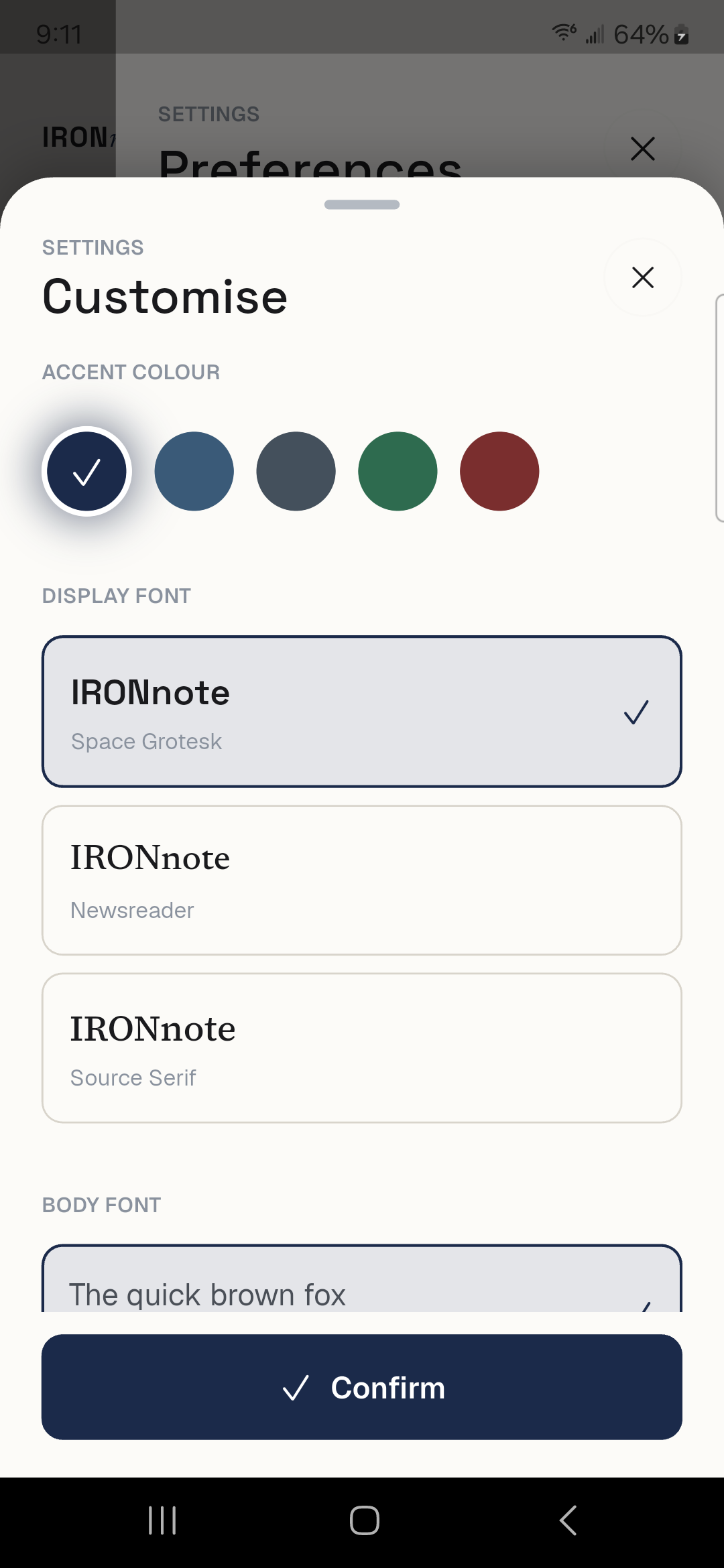 Customise appearance — accent colours and fonts