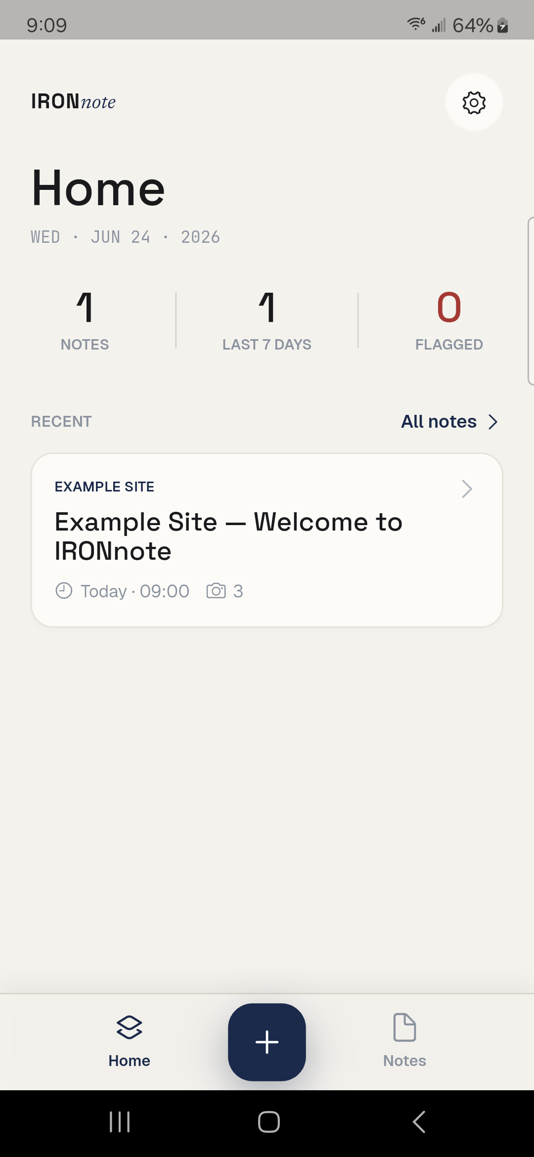 IRONnote home screen